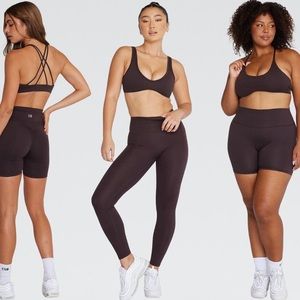 CSB Cropshop Boutique 3Pc Bundle Espresso Serenity Leggings Bra Biker Shorts Set